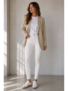 Emporio Armani White Skinny Jeans Womens Stretch Denim Slim Mid Rise Sz 25 Logo